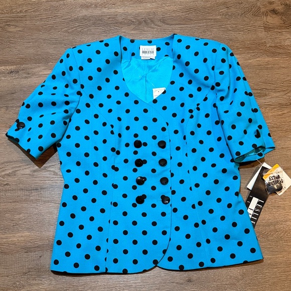 Leslie Fay Tops - Vintage Leslie Fay Suits Vibrant Blue Blazer with Black Dots
